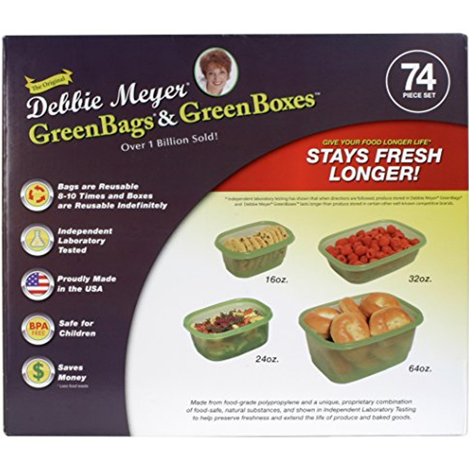 Debbie Meyer Green Bags GreenBoxes 74 Piece Set - Fresh Fruit Veggie  Containers